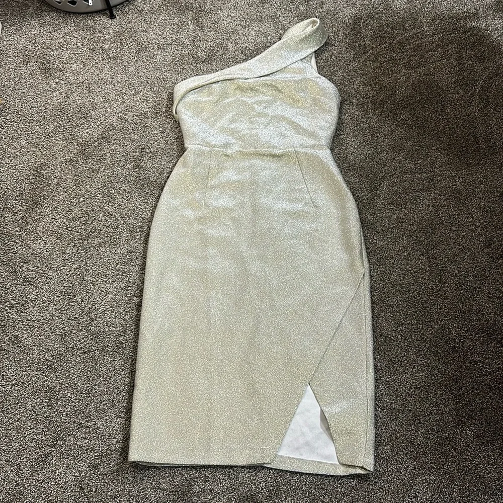 Topshop Tinsel gold one shoulder sparkle glitter dress 6 - Picture 3 of 13